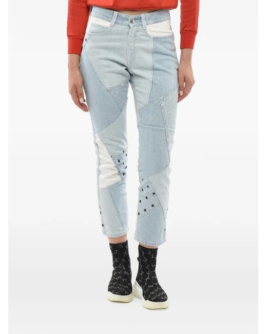 Stella McCartney Blue Embroidered Patchwork Jeans