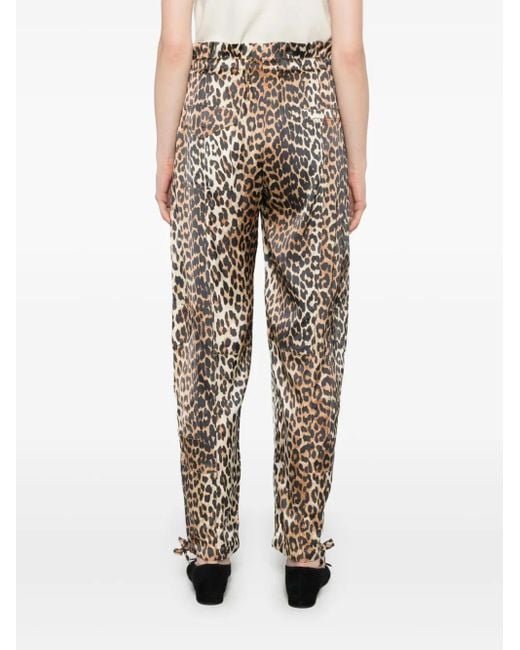Ganni Brown Leopard Print Satin Trousers