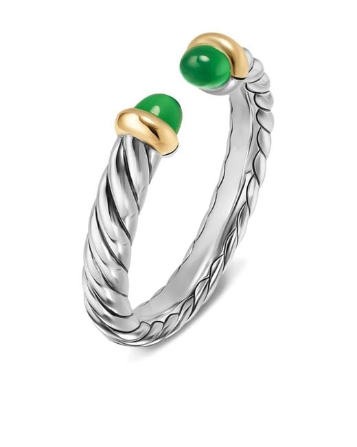 David Yurman Green Sterling And 14K Petite Cable Onyx Ring