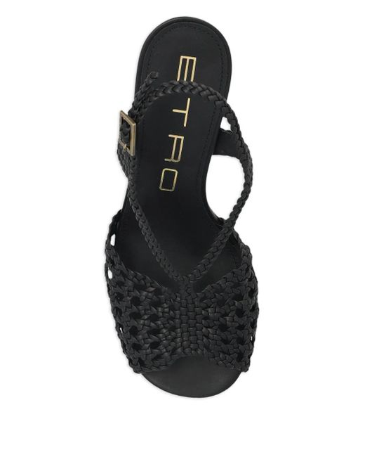 Etro Black 100Mm Woven Heeled Sandals