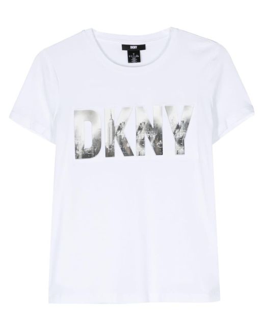 DKNY White Logo-debossed Cotton T-shirt