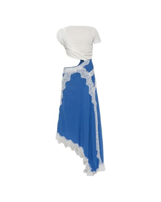 Christopher Esber Blue Verve Lace-Trim Cut-Out Tee Dress