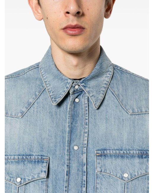 Bally Blue Pointed-collar Denim Shirt for men