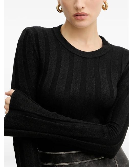 Guess Black Ribbed-Knit Flared-Sleeve Sweatshirt