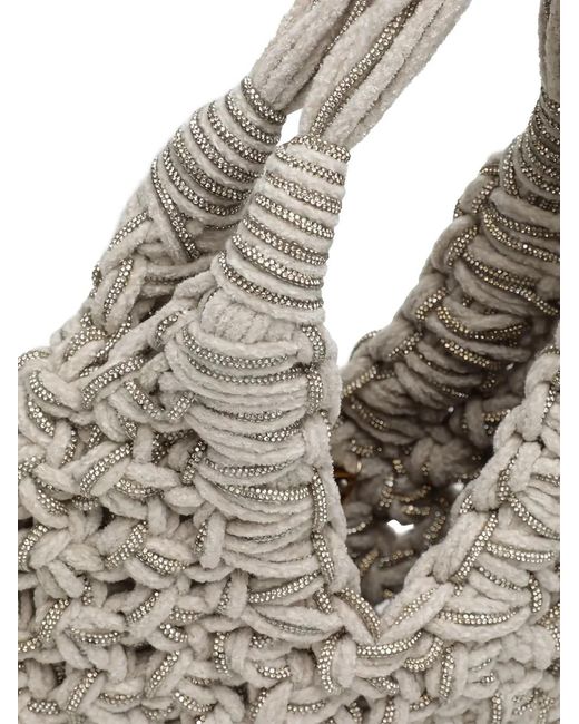 HIBOURAMA Gray Vannifique Crystal-Embellished Velvet Tote Bag