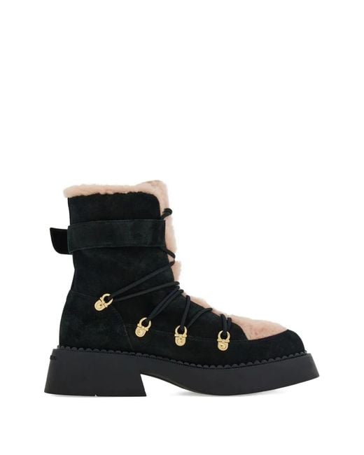 Ferragamo Black Trekking Style Combat Boot