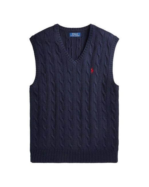 Polo Ralph Lauren Blue Cable-Knit V-Neck Vest for men