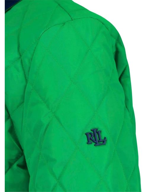Ralph Lauren Green Twill-Trim Diamond-Quilted Jacket