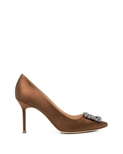 Manolo Blahnik Brown Hangisi Heeled Pumps
