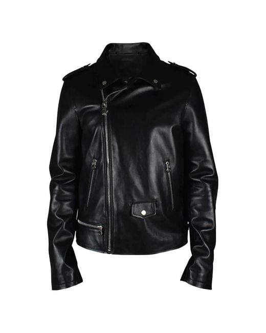 Philipp Plein Black Zip Leather Biker Jacket for men
