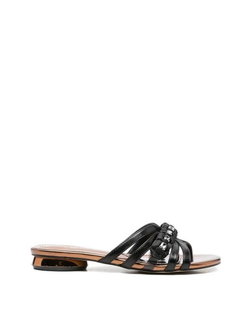CafeNoir White Crystal-Embellished Sandals