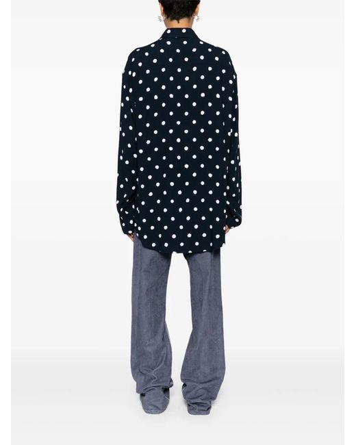 Balenciaga Blue Long-Sleeves Polka Dot Shirt