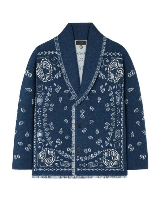 Alanui Blue Paisley Jacquard Cardigan for men