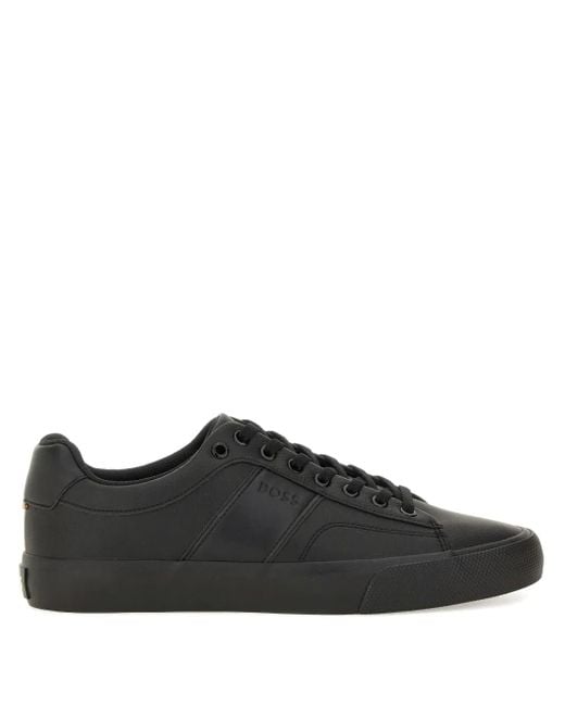 Boss Black Lace-Up Panelled Sneakers for men
