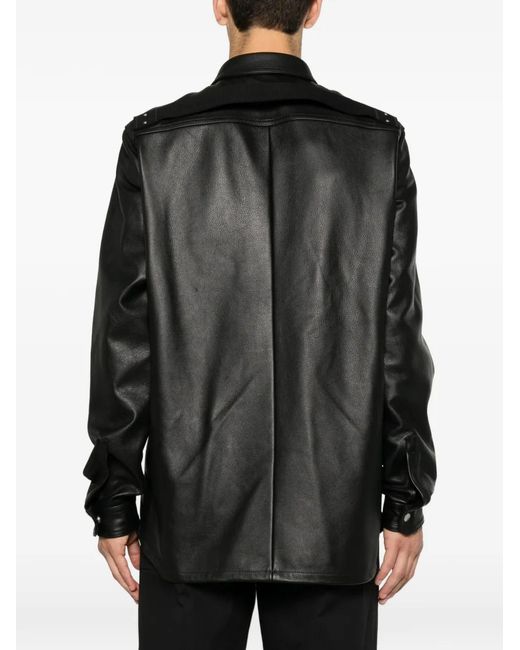 Rick Owens Black Leather Press-Stud Jacket for men