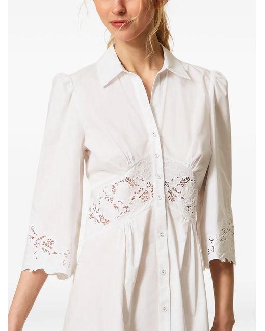 Twinset White Lace-Detail Midi Shirt Dress