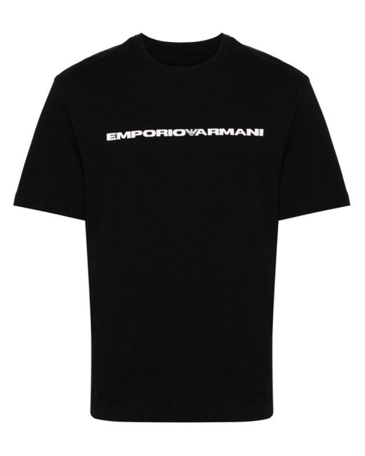 T-shirt en coton à logo imprimé Emporio Armani pour homme en coloris Black