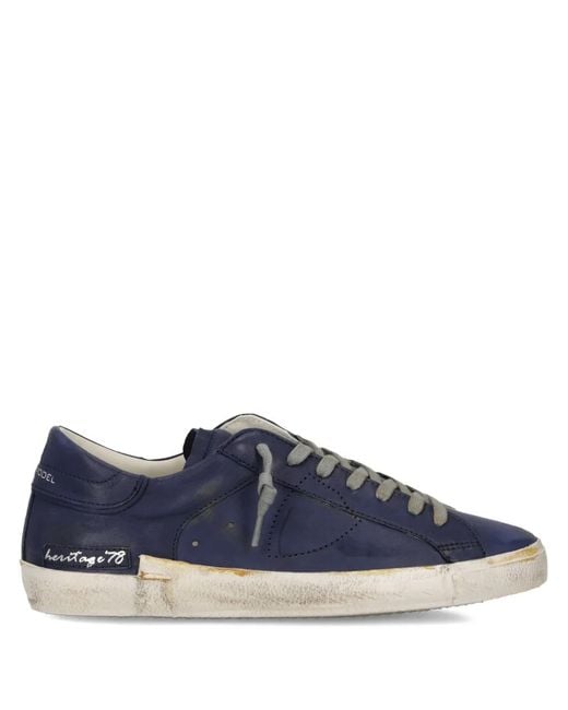 Philippe Model Blue Prsx Distressed Leather Low-Top Sneakers for men