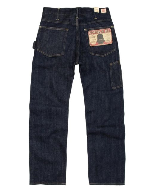 RRL Blue Diagonal-Pockets Straight-Leg Jeans for men