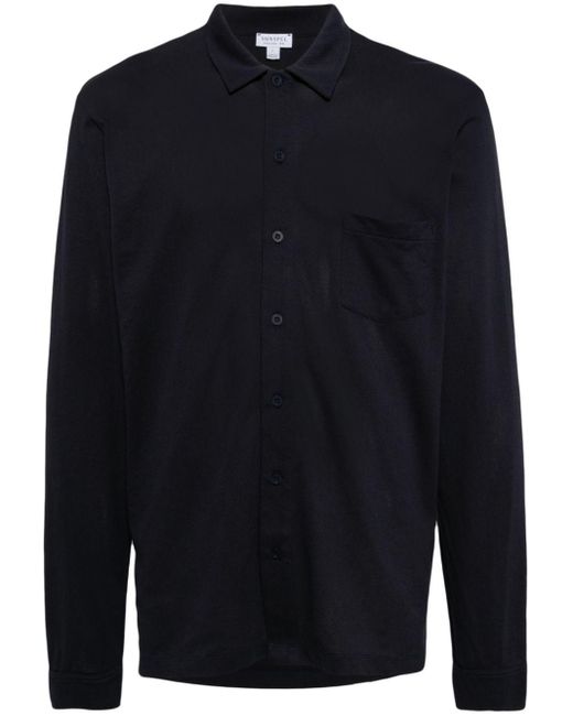 Sunspel Blue Riviera Piqué-weave Shirt for men