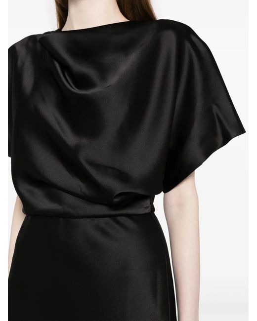 Amsale Black Draped Satin Gown