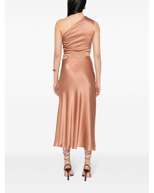 Alberta Ferretti Pink One-shoulder Satin Midi Dress