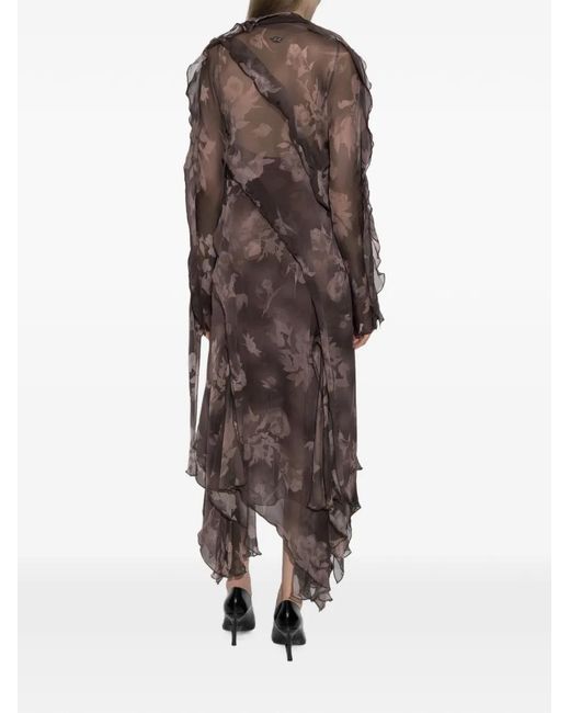 DIESEL Brown Floral-Print Ruffled Midi Dress