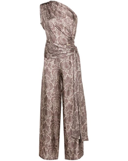 Manzoni 24 Brown Floral-print Silk Jumpsuit