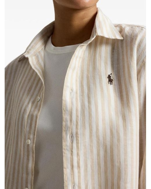 Polo Ralph Lauren Natural Wide Cropped Gingham Linen Shirt