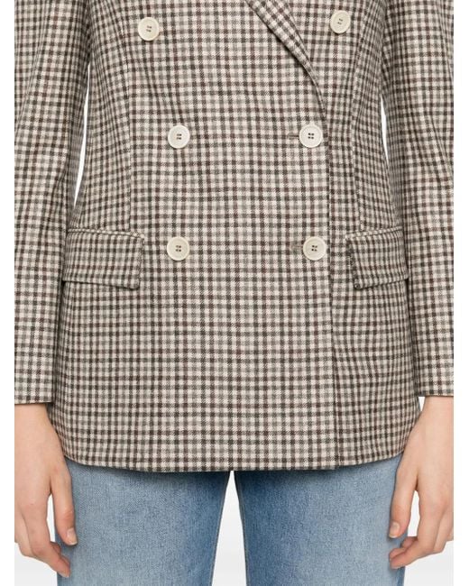 Brunello Cucinelli White Check Double-Breasted Blazer