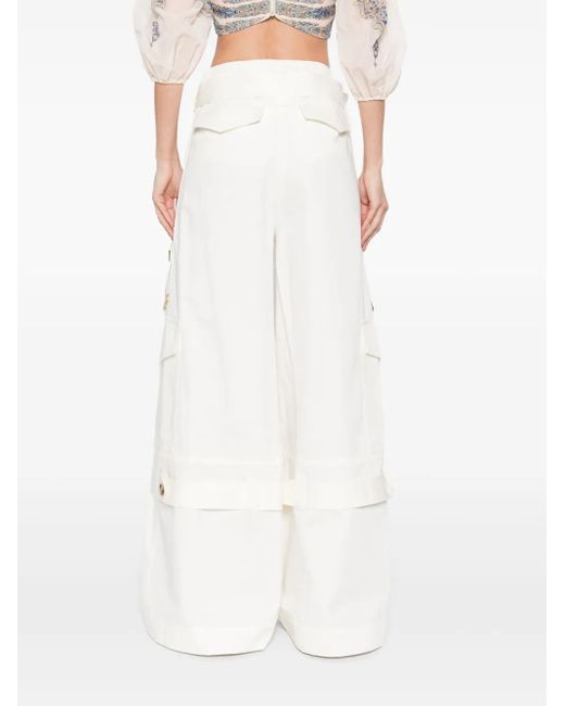 Zimmermann White Illuminate Wide-Leg Cotton Cargo Trousers