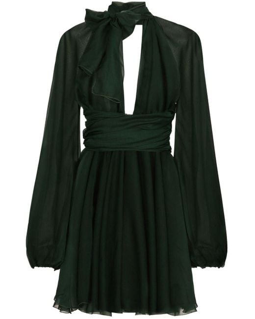 Robe en soie à col v Dolce & Gabbana en coloris Black