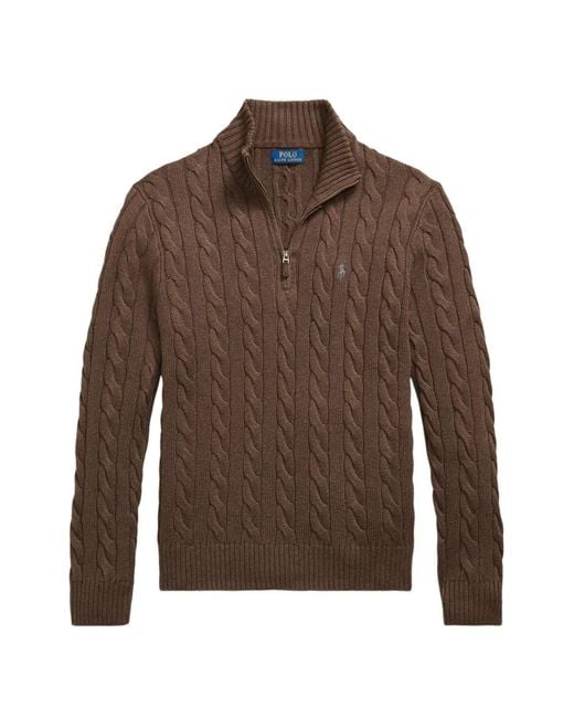 Polo Ralph Lauren Brown Cable-Knit Quarter-Zip Sweater for men