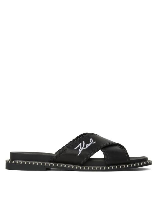Karl Lagerfeld Black Lleo Whipstitch Sandals