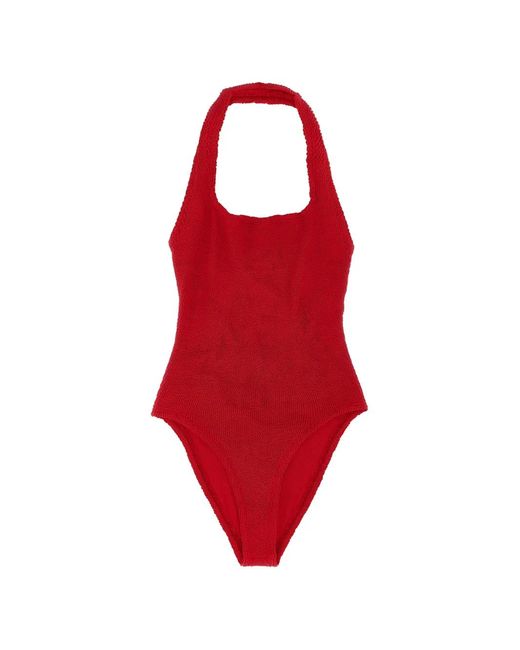 Hunza G Red Maillot De Bain American À Effet Froissé