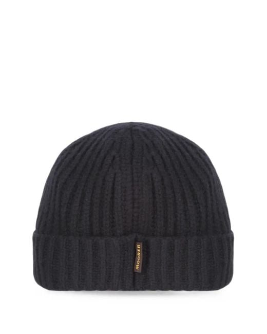 Moorer Blue Ribbed-Knit Beanie Hat for men