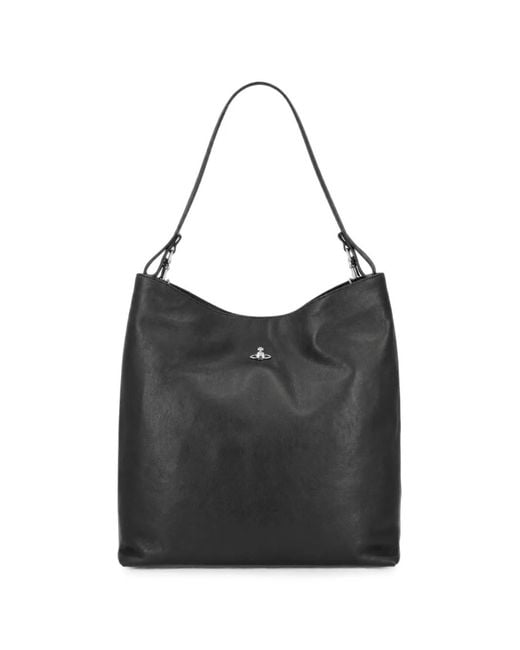 Vivienne Westwood Black Large Lottie Orb-Plaque Leather Shoulder Bag