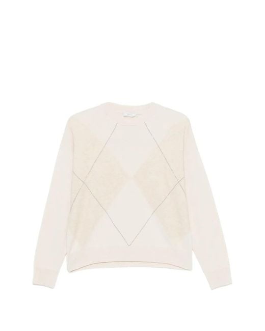 Peserico White Long-Sleeve Chain-Trim Sweater