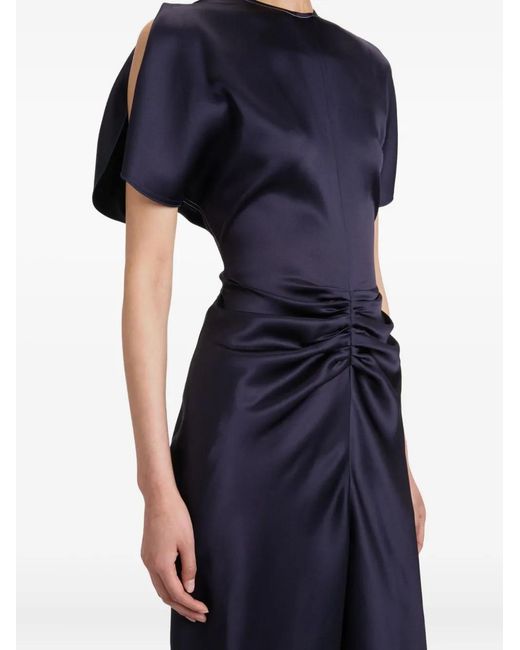 Victoria Beckham Blue Gathered-Waist Midi Dress