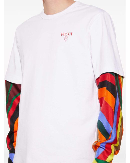 Emilio Pucci White Marmo-print Layered Cotton T-shirt for men