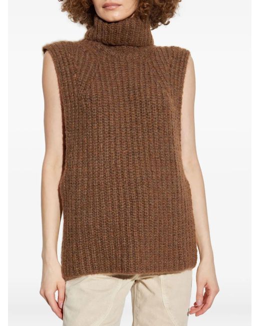 Isabel Marant Brown Turtleneck Ribbed Vest