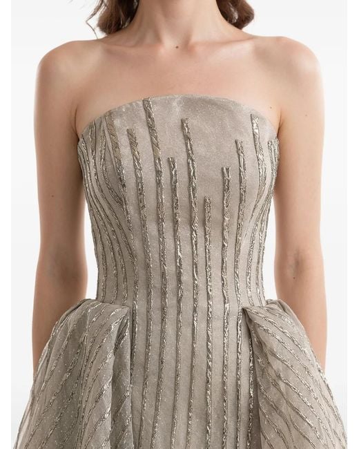 Gemy Maalouf White Strapless Striped Organza Dress