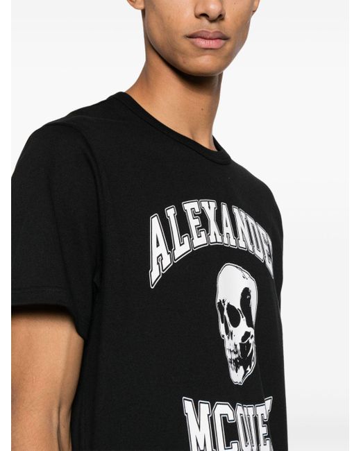 Alexander McQueen Black Varsity Branding T Shirt for men