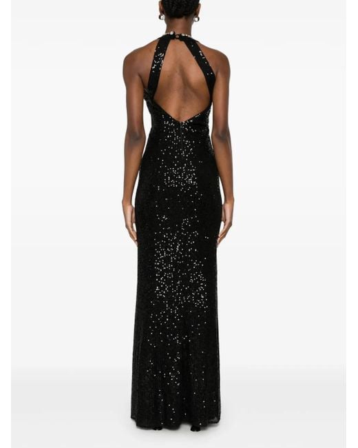 Nissa Black Sequinned Halterneck Maxi Dress
