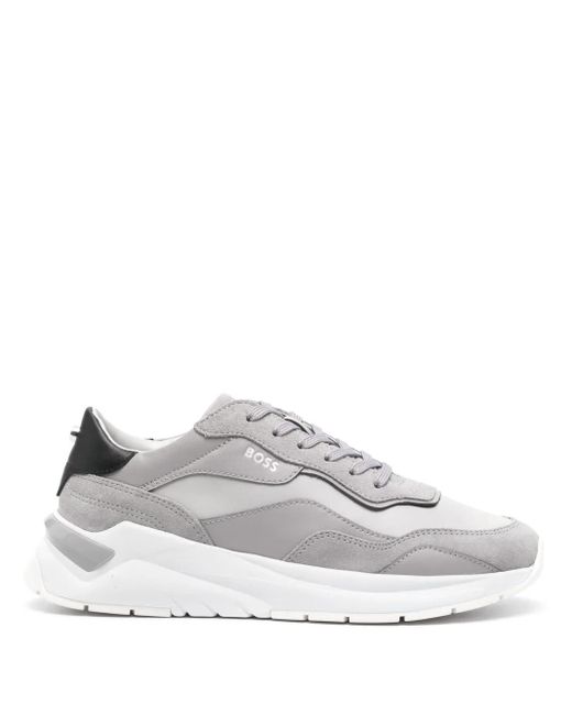 Boss White Lace-Up Leather Sneakers