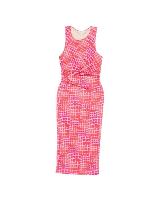 Patrizia Pepe Pink Draping Croco-Print Midi Dress