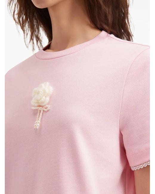 B+ AB Pink Floral-Appliqué Lace-Trim T-Shirt