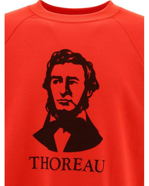Mountain Research. Red Thoreau-Print Raglan-Sleeves Sweatshirt for men