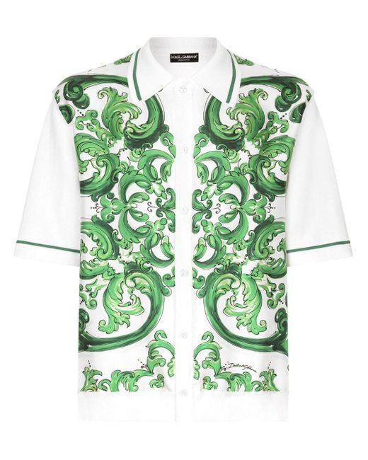 Dolce & Gabbana Majolica-print short-sleeve shirt in Green für Herren