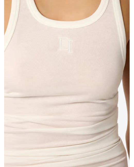Elisabetta Franchi White Embroidered Draping Midi Dress